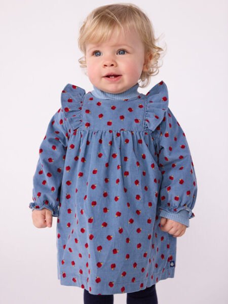 ŽAMETNA OBLEKA JABOLČKI MODRA