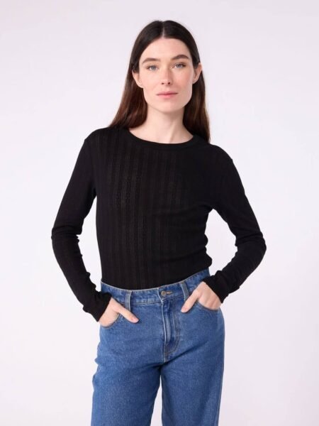 MAJICA IZ PERFORIRANEGA BOMBAŽA MODRA