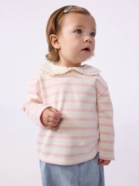 PULOVER Z OVRATNIKOM ROZA ČRTE